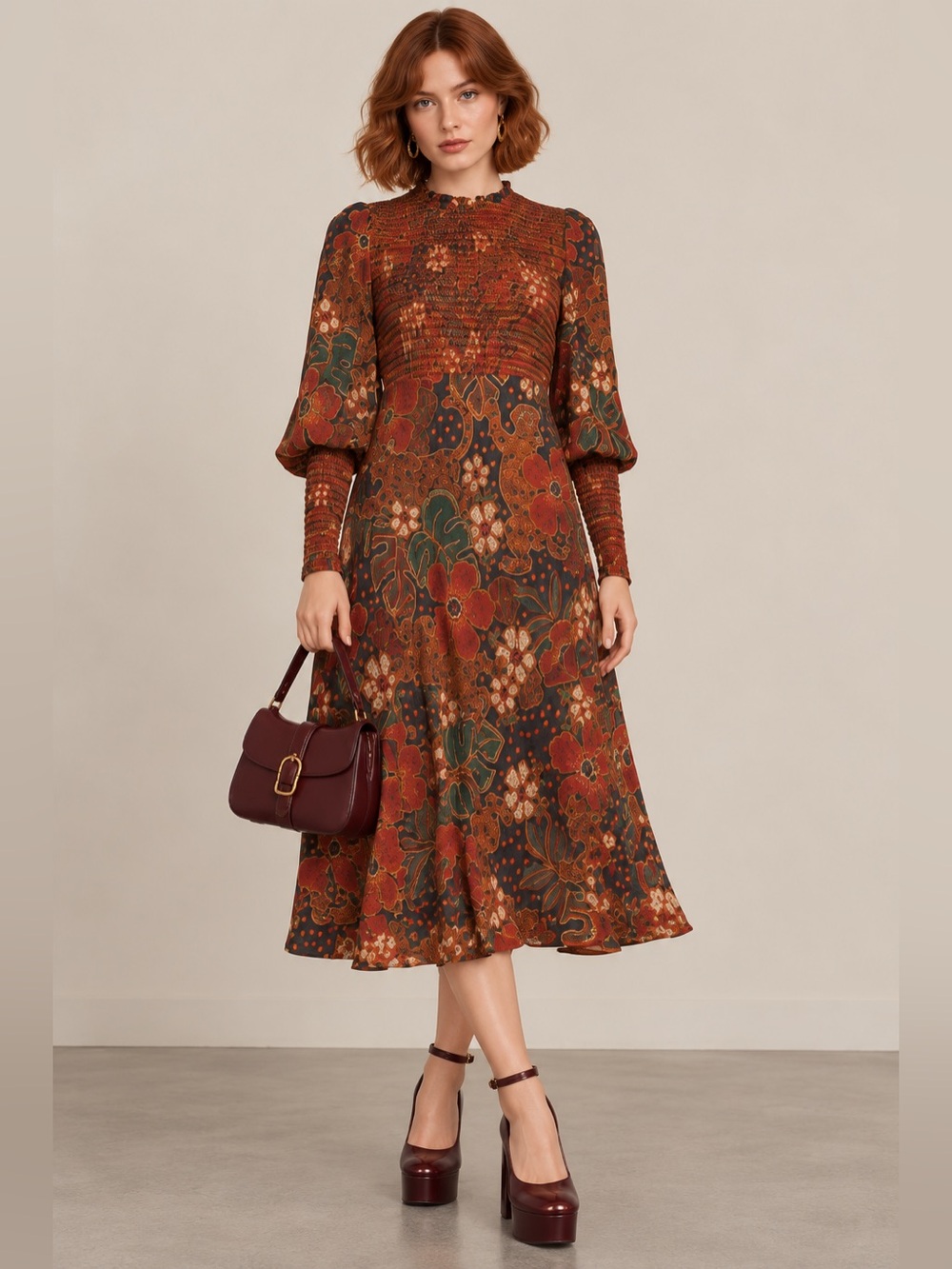 FARM Rio Flowered Leopards Midi Dress M Boho Tropical Animal Print